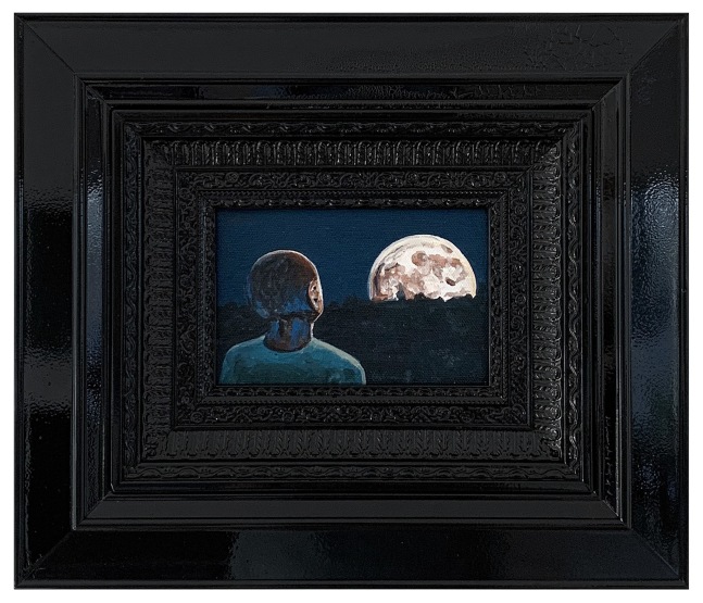 Jim Adams
Lunatic, 2018
Acrylic on canvas, hand-painted artist frame
11.5 x 13.25 x 1.75 in. framed