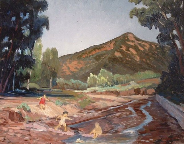 River Scene, Santa Fe, NM, d. 1938, oil on canvas board, 15-5/8 x 19-5/8 inches, NP66-549