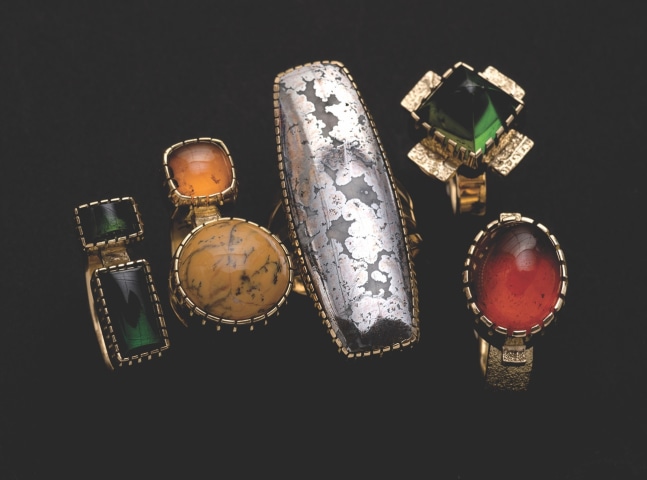 Yazzie Johnson and Gail Bird&amp;nbsp;(b. 1946;&amp;nbsp;1949),&amp;nbsp;Rings,&amp;nbsp;14kt gold with various precious stones, various sizes