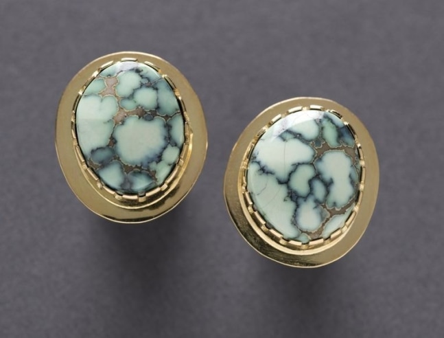 Post Earrings, d. 2020, variscite with 18kt gold,&amp;nbsp;3/4 x 5/8 inches each,&amp;nbsp;OC311-116