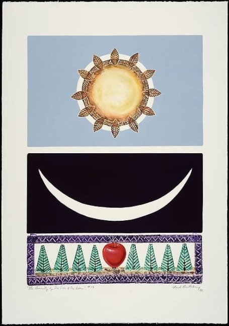 The Continuity of the Sun and Moon, ed. no.&amp;nbsp;18, d. 1988, embossed painting, 40 x 30 inches