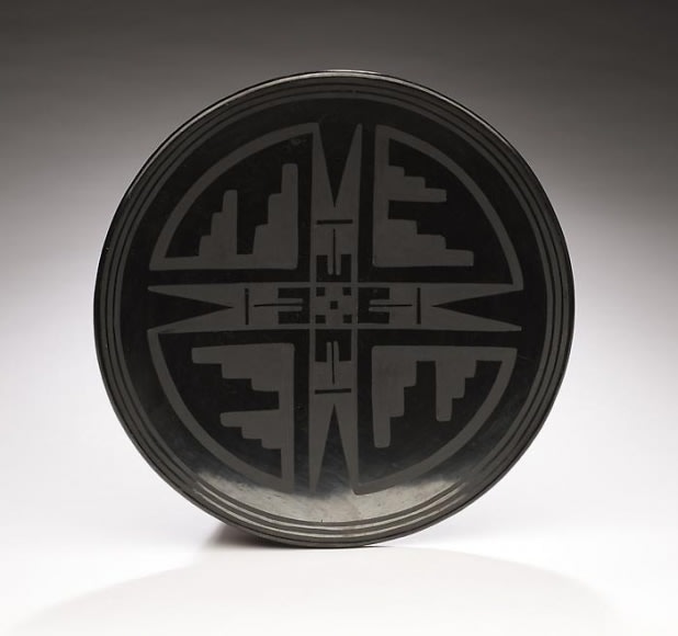 Maria Martinez&amp;nbsp;(1887&amp;ndash;1980)&amp;nbsp;and&amp;nbsp;Julian Martinez&amp;nbsp;(1897&amp;ndash;1943),&amp;nbsp;Plate, fired blackware, 11 inches diameter, signed &amp;quot;Maria + Julian,&amp;quot;&amp;nbsp;NP30-8