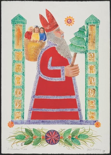 Ford Ruthling&amp;nbsp;(1933&amp;ndash;2015)&amp;nbsp;St. Nicholas, number #3-B, d.&amp;nbsp;1997, embossed painting,&amp;nbsp;40 x 30&amp;nbsp;inches