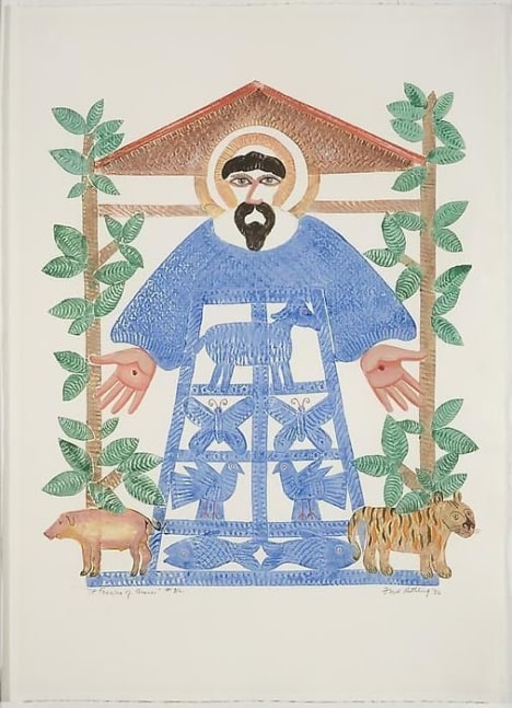 St. Francis, d. 1986, embossed painting, 40 x 30 inches