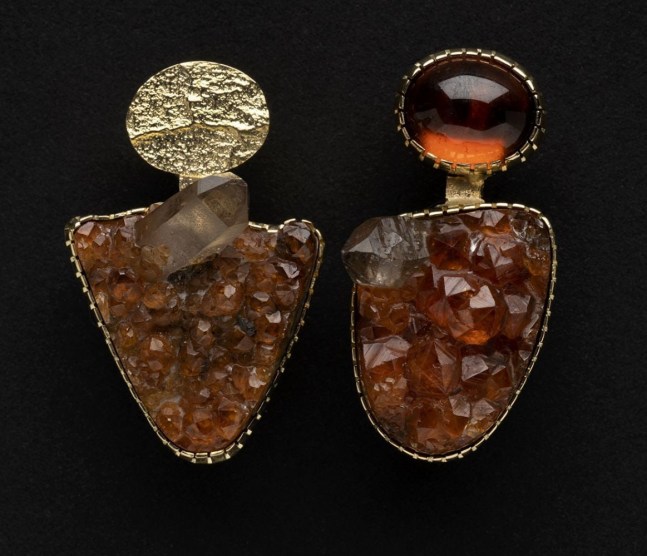Earrings, d. 2020,&amp;nbsp;garnet and crystal Brazilian agate with&amp;nbsp;18kt gold&amp;nbsp;1 3/8 x 1&amp;nbsp;inches - each,&amp;nbsp;OC311-137