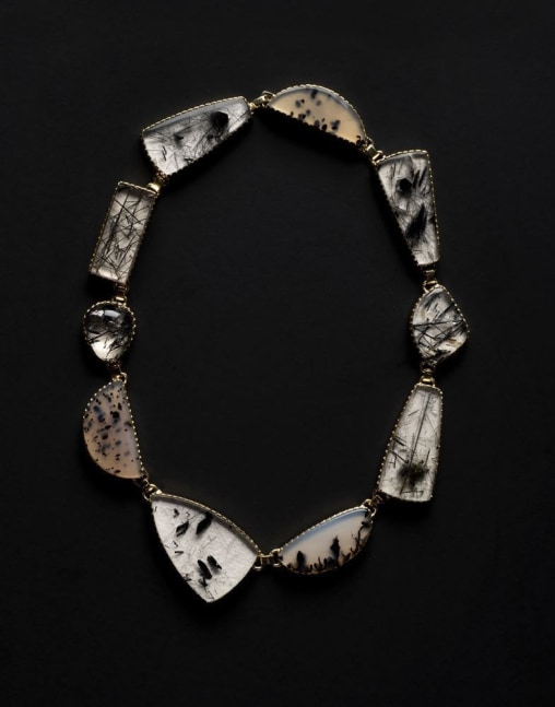 Necklace, d. 2020,&amp;nbsp;tourmalinated quartz and Montana agate with&amp;nbsp;18kt gold&amp;nbsp;19&amp;nbsp;inches long,&amp;nbsp;OC311-129