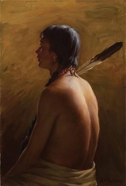 Indian Brave with Feather, oil on canvas, 18 x 12 inches, NP562-112