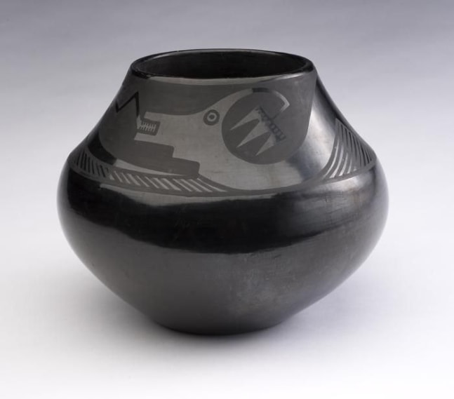 Maria Martinez (1887&amp;ndash;1980)&amp;nbsp;and Julian Martinez (1897&amp;ndash;1943), Jar with Avanyu Design, c. 1930s, fired blackware, 7 1/2 h&amp;nbsp;x 9 w, signed &amp;quot;Marie + Julian,&amp;quot;&amp;nbsp;TOG5515