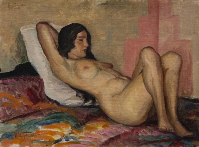 Nude, d. 1928, oil on artist&amp;#39;s board, 11 7/8 x 15 7/8 inches, NP66-538