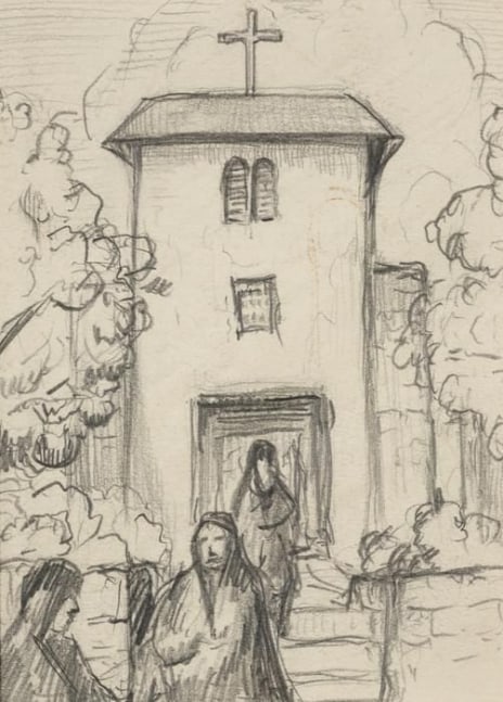 Sketch for Old San Miguel with Women, graphite on paper, 3-7/8 x 2-7/8 inches, NP66-287
