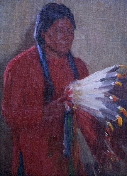 The War Bonnet &amp;ndash; Bawling Deer, d. 1925, oil on canvas, 8 x 6 inches, TOG4679.A