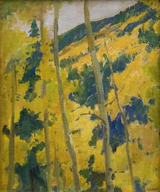 Hillside Aspens &amp;ndash; Twining, oil on canvas, 13 1/8 x 10 3/4 inches, TOG4553.A