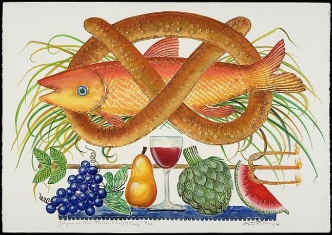 God Gave us Food the Devil Brought Cooks, ed. no. 22,&amp;nbsp;d. 1966, embossed painting, 30 x 40 inches