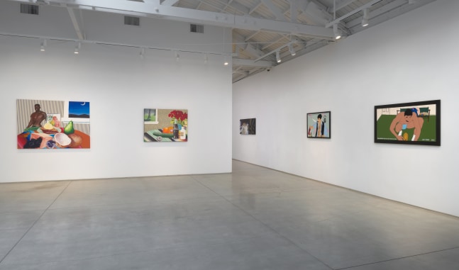 An installation image of Joey Terrill's show 'Still Here' featuring five works.