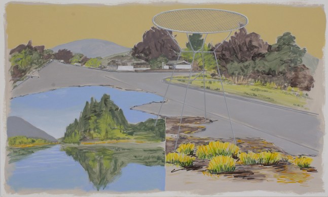 William Leavitt, Island, street, table, bushes, 2020