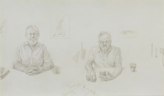 A drawing titled 'Will and Carr in the Studio'