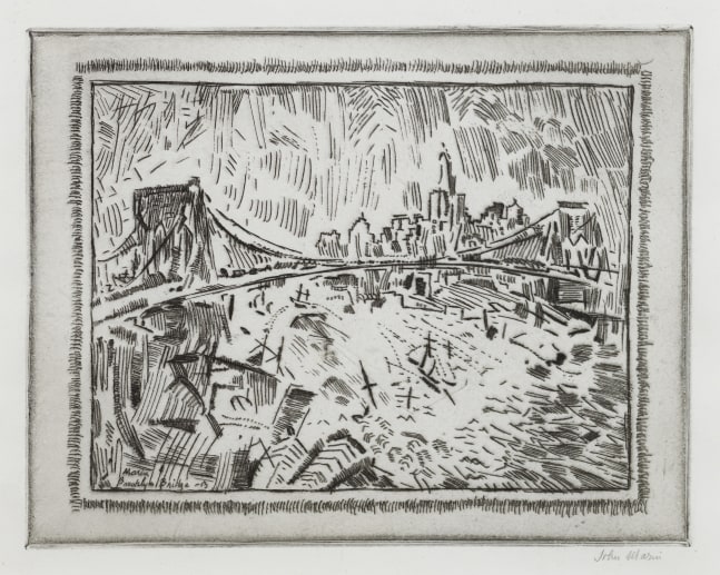 John Marin (1870-1953)
Brooklyn Bridge and Lower New York, 1913
Etching and drypoint
6 3/4 x 8 1/2 inches

&amp;nbsp;