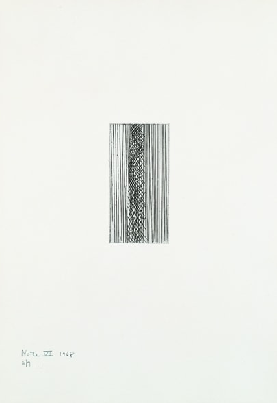 Barnett Newman

Note VI, 1968

Etching, printed in black on Italia white wove paper

5 15/16 x 2 15/16 inches, Plate

19 7/8 x 14 inches, Sheet

Edition of 7

Private Collection