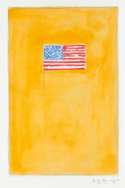 Jasper Johns (b. 1930)
Flag on Orange, 1998
Etching and aquatint
17 1/2 x 11 3/4 inches, image
27 x 19 3/4 inches, sheet
Edition of 27
Signed, dated, and numbered lower right recto: Jasper Johns &amp;#39;98