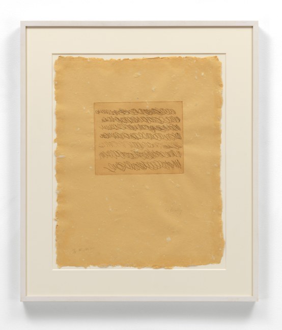 Cy Twombly&amp;nbsp;

Note III, 1967

Etching on Auvergne Richard de Bas hand-made orange-buff paper with watermark

8 7/8 x 10 7/8 inches, plate

25 1/2 x 20 inches, sheet

Edition of 14

Bastian 8; Sparks 6