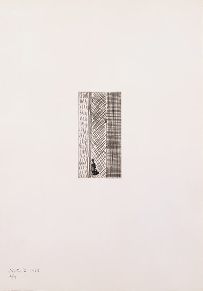 Barnett Newman

Note I, 1968

Etching, printed in black on Italia white wove paper

5 15/16 x 2 15/16 inches, Plate

19 7/8 x 14 inches, Sheet

Edition of 7

Private Collection