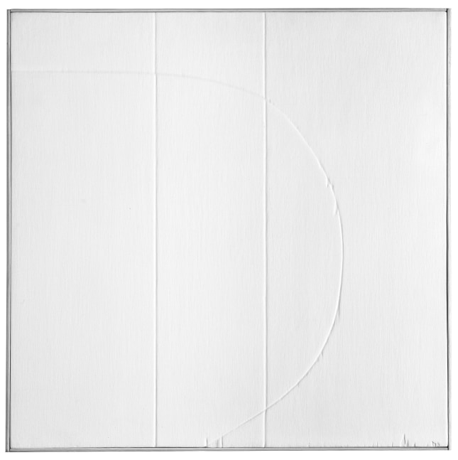 Eleanore Mikus (1927-2017)
Tablet 5, 1962
White acrylic on grooved plywood
24 x 24 inches
Signed, dated, and inscribed on verso: E. Mikus &amp;#39;62 24&amp;quot; x 24&amp;quot;