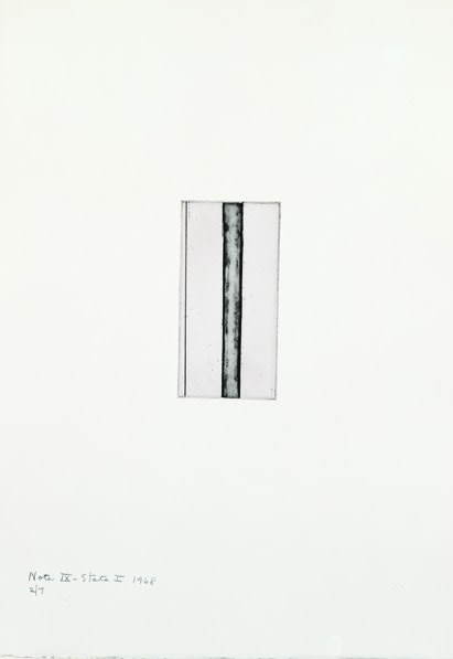 Barnett Newman

Note IX (State I), 1968

Etching, printed in black on Italia white wove paper

5 15/16 x 2 15/16 inches, Plate

19 7/8 x 14 inches, Sheet

Edition of 7

Private Collection