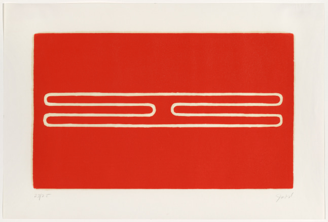Donald Judd&amp;nbsp;
Untitled, 1961-78
Woodcut in cadmium red on offset paper
14 x 20 3/4 inches
