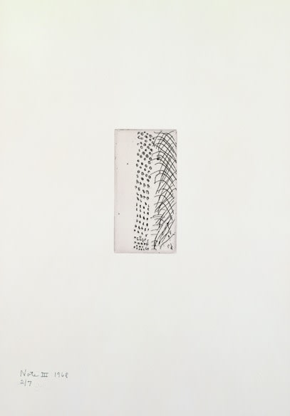 Barnett Newman

Note III, 1968

Etching, printed in black on Italia white wove paper

5 15/16 x 2 15/16 inches, Plate

19 7/8 x 14 inches, Sheet

Edition of 7

Private Collection