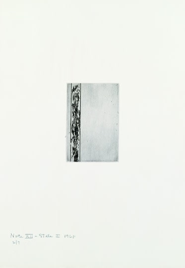 Barnett Newman

Note XII (State I), 1968

Etching, printed in black on Italia white wove paper

5 15/16 x 2 15/16 inches, Plate

19 7/8 x 14 inches, Sheet

Edition of 7

Private Collection