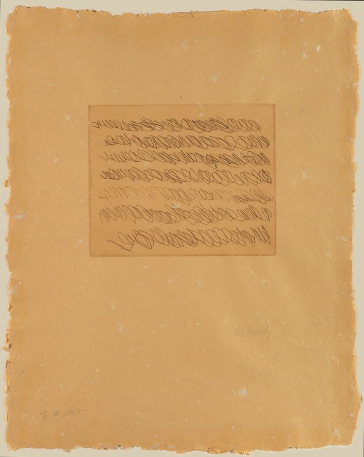 Cy Twombly (1928-2011)
Note III, 1967
Etching on Auvergne hand-made paper
8 7/8 x 10 7/8 inches, image
25 1/2 x 20 inches, sheet
Edition of 14
Signed, titled, dated, and numbered lower recto: III, 1967 Cy Twombly

&amp;nbsp;