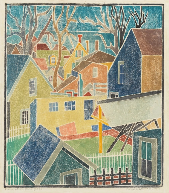 Blanche Lazzell
Provincetown Back Yards, 1927
White-line color woodcut
13 15/16 x 12 1/16 inches