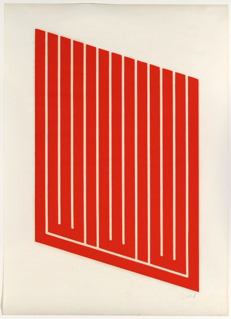 Donald Judd&amp;nbsp;
Untitled, 1961-3/1969
Woodcut in cadmium red on cartridge&amp;nbsp;paper
30 1/4 x 21 3/4 inches