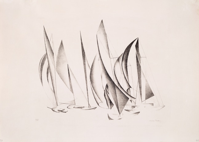 Charles Sheeler (1883-1965)
Yachts, 1924
Lithograph
9 7/8 x 14 7/8 inches, sheet
Edition of 35
Signed and numbered lower recto: Charles Sheeler