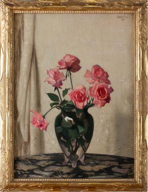 Hermann Dudley Murphy (1867–1945)  Roses. Oil on canvas. 27 1/8 x 20 1/4 in. Signed upper right: H. Dudley Murphy (with artist’s device) framed