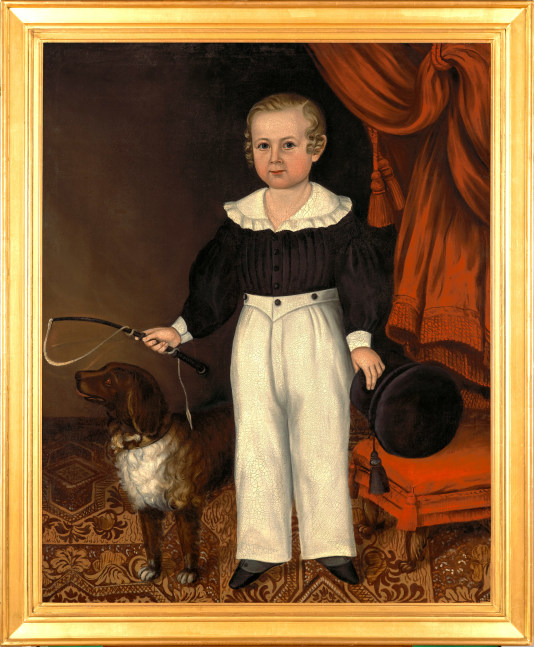 Joseph Whiting Stock (1815–1855), Full Length Portrait of a Young Boy with His Dog, ca. 1840-45, oil on canvas, 47 x 38 in. (framed)