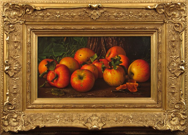 Levi Wells Prentice (1851–1935), Apples by a Tree, c. 1885, oil on canvas, 10 x 18 in. (framed)