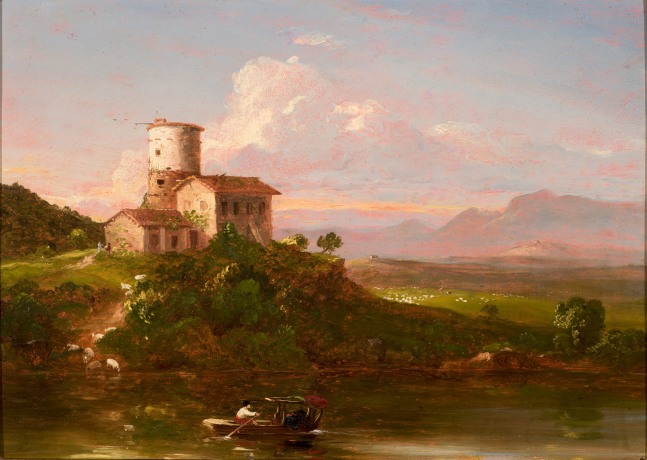 Thomas Cole (1801–1848). View on The Tiber, c. 1841–42. Oil on wood panel, 9 ¾ x 14 in.