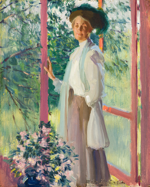 Edward Dufner (1871–1957), The Artist’s Wife, oil on paper mounted on board, 9 1/2 x 7 1/2 in., signed lower right: Edw Dufner