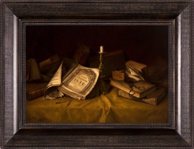 Jefferson David Chalfant (1856–1931), The Old Almanac, 1886, oil on canvas, 17 1/2 x 25 5/8 in.,  signed and dated lower left: J. D. Chalfant 1886 (framed)