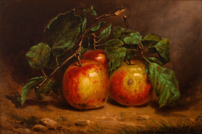 William Rickarby Miller (1816–1888), Study of Apples on a Bough, 1873, oil on board, 8 1/2 x 12 1/2 in. , signed and dated lower left: W. R. Miller 1873