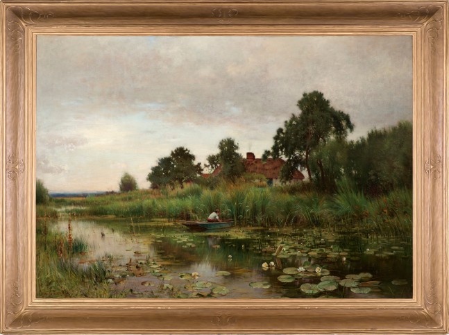 Ernest Parton (1845–1933), The Lily Pond, 1891, oil on canvas, 42 x 60 1/8 in., signed lower left: Ernest Parton 1891 (framed)
