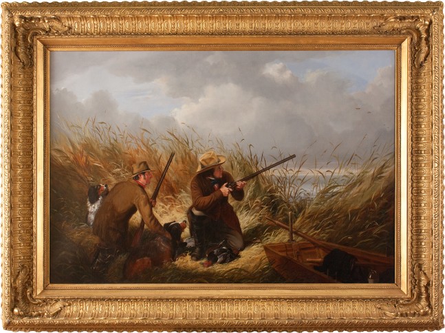 Arthur Fitzwilliam Tait (1819–1905)  Duck Shooting over Decoys, 1854. Oil on canvas. 30 x 43 in. Signed and dated lower right: A. F. Tait 1854 (framed)