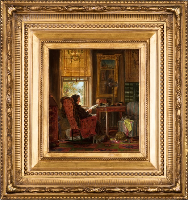 Edward Lamson Henry (1841–1919), Totally Absorbed, 1874. Oil on board, 8 x 9 inches (framed).