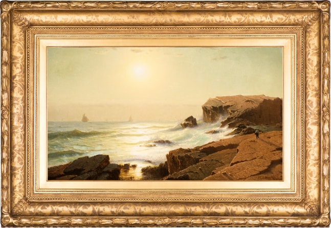 William Stanley Haseltine (1835–1900), Sunrise at Narragansett, Rhode Island, 1863, oil on canvas, 18 1/4 x 31 3/4 in., signed and dated lower right: W.S. Haseltine, N.Y. 1863 (framed)
