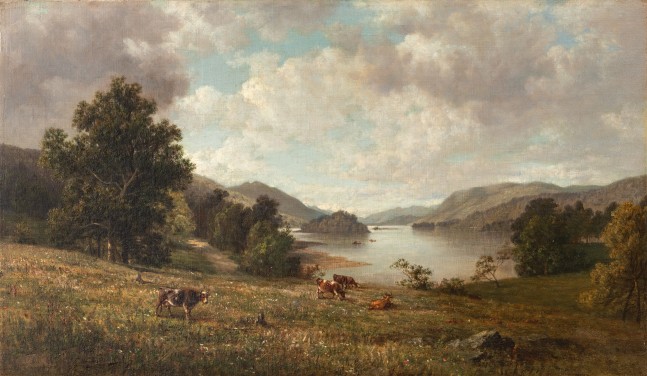 David Johnson (1827–1908). Greenwood Lake, New Jersey, 1876. Oil on canvas, 11 3/8 x 19 1/2 in. Signed, dated and inscribed on verso
