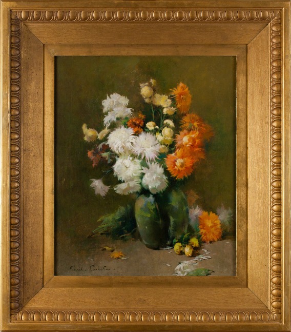 Søren Emil Carlsen (1853–1932), Chrysanthemums, 1898, oil on canvas, 24 x 20 in., signed lower left: Emil . Carlsen – Inscribed on verso: &quot;Chrysanthemums&quot; / Emil Carlsen – / London 98 (framed) –
