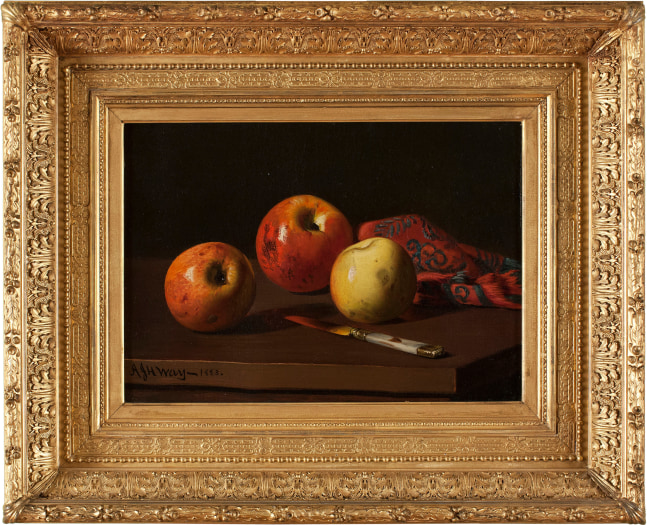 Andrew John Henry Way (1826–1888). Still Life of Apples, 1883. Oil on canvas, 9 7/8 x 13 7/8 in. Signed and dated lower left (framed)