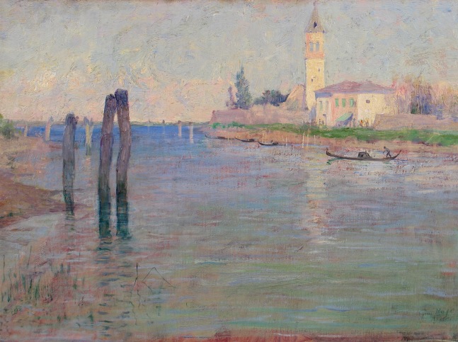 Guy Rose (1867–1925), The Gondolier, Venice, oil on canvas, 12 1/2 x 18 in., signed lower right: Guy Rose