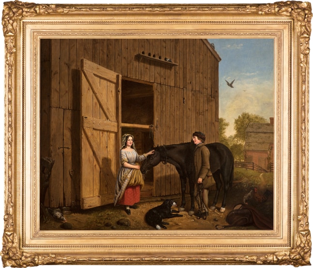 Jerome Thompson (1814–1886), The Rustic Chat, 1850, oil on canvas, 25 x 30 in., signed and dated lower left: Jerome Thompson 1850 (framed)